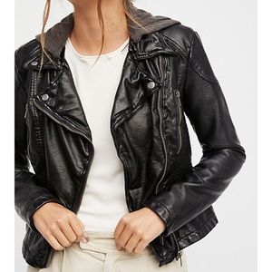 Free People faux leather hooded moto jacket